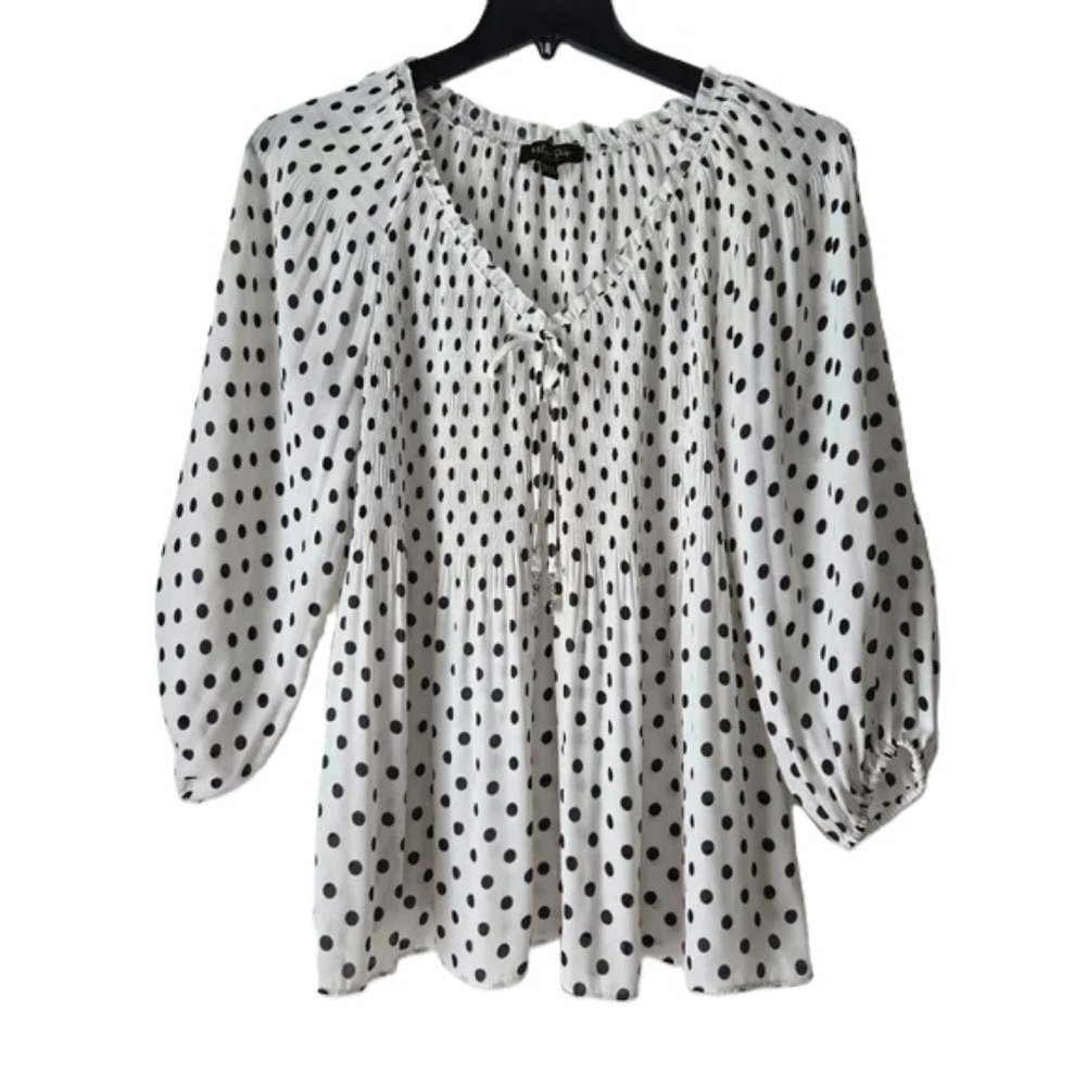 Melissa Paige Black and White Polka Dot Blouse Size LP. Excellent condition - Picture 2 of 10